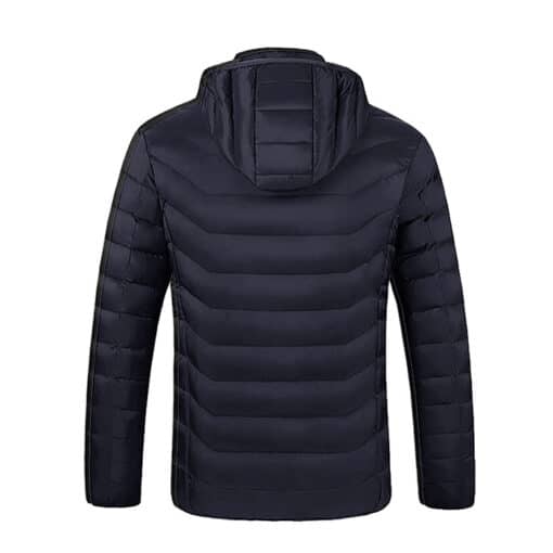 Verwarmde jas donkerblauw achterkant